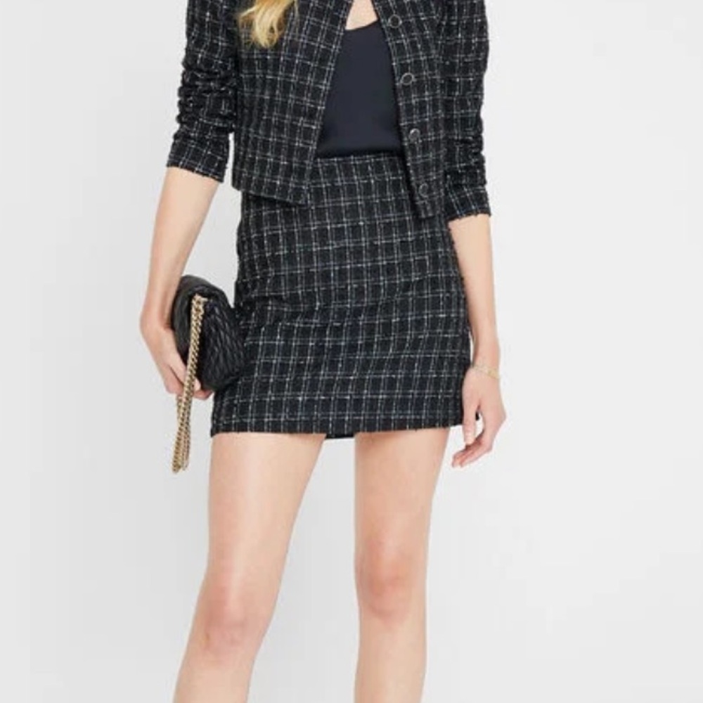 Club Monaco Centie Eyelash Tweed Mini Skirt in Black Multi